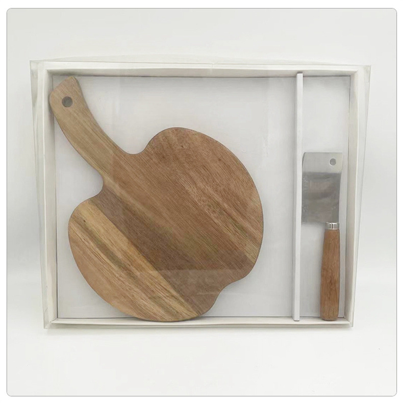 Apple-Shaped Wooden Cutting Board with Stainless Steel Mini Cleaver